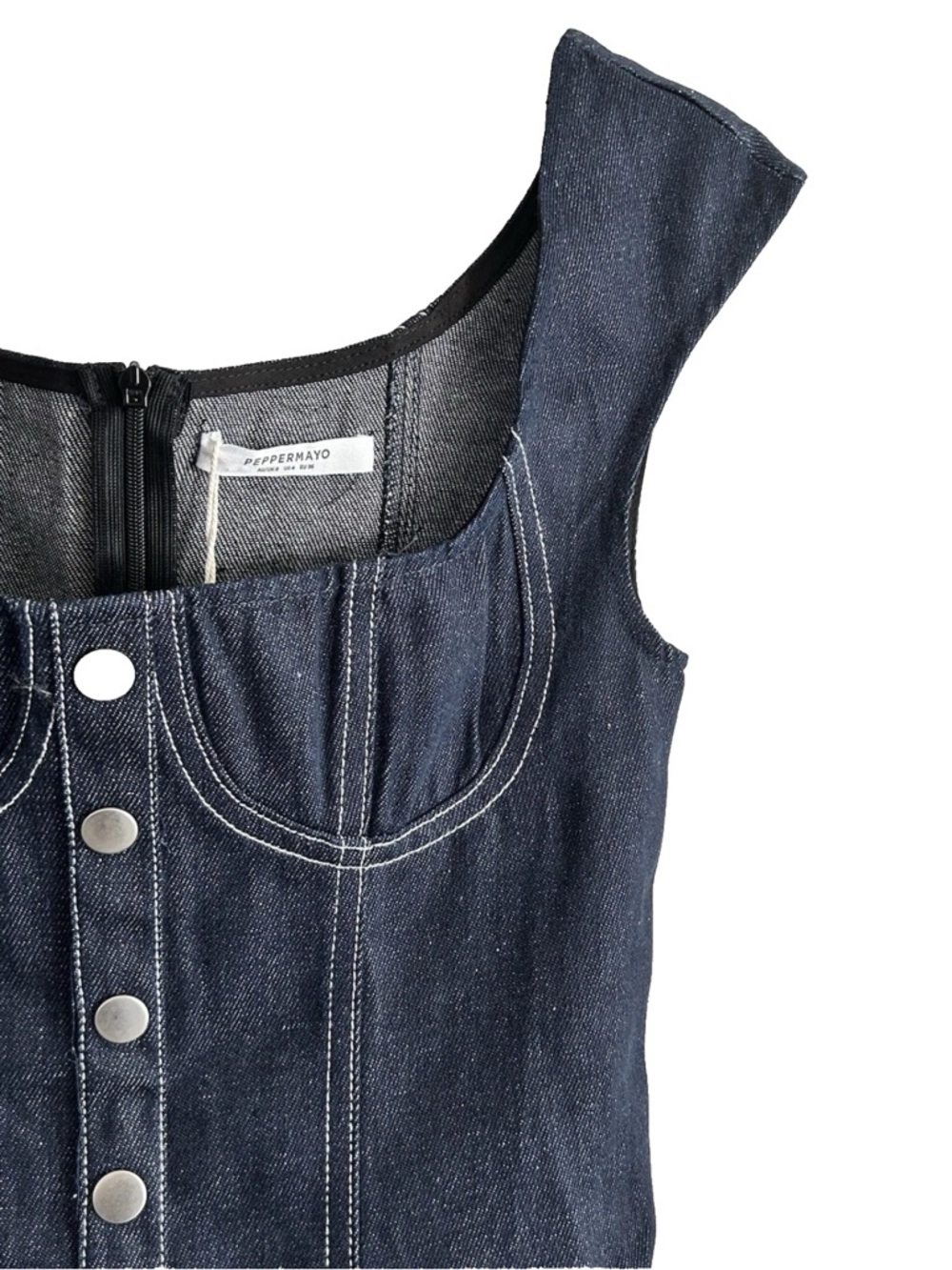 Peppermayo | Isabella Denim Bustier Dress Size 4 Blue Fit Flare Cap Sleeves - Picture 11 of 15